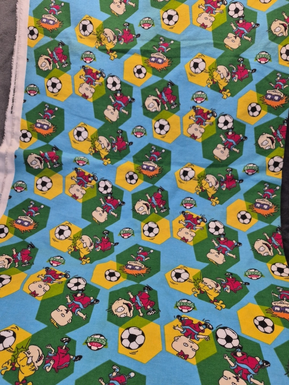 Vintage Rugrats Fabric 46" X 2 Yard S Rugrats Playing Soccer 1999 Flannel  New